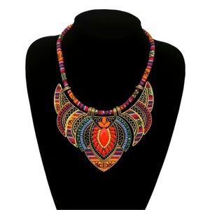 Colorful braided rope inlaid rhinestones bohemian necklace